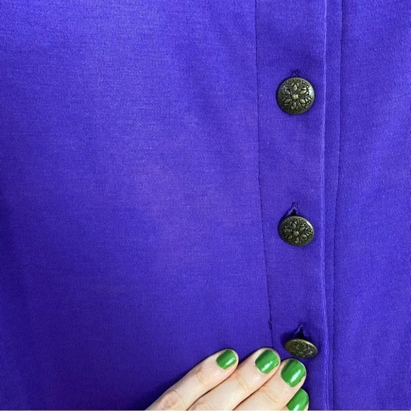 Vintage 80s Retro Granny Button Down Knit Jacket Blouse Size Small Purple - Picture 4 of 12